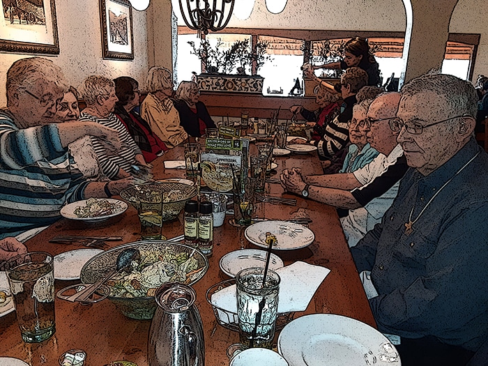 Stylized Image of Grand Generation eating together